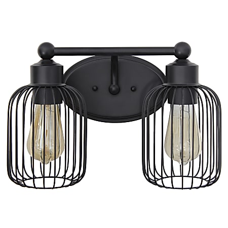 Lalia Home Ironhouse 2-Light Industrial Cage Vanity Light, 14"W, Black