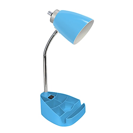 LimeLights Gooseneck Organizer Desk Lamp With Tablet Stand And Charging Outlet, Adjustable Height, Blue Shade/Blue Base