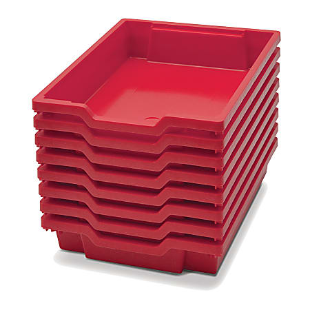 Gratnells Shallow F1 Tray, Heavy Duty School, Industrial & Utility Bins, 12.3" x 16.8" x 3", Flame Red, Pack Of 8
