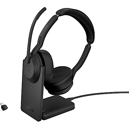 Jabra Evolve2 55 MS Stereo - Headset - on-ear - Bluetooth - wireless - active noise canceling - USB-C via Bluetooth adapter - black - with charging stand - Certified for Microsoft Teams