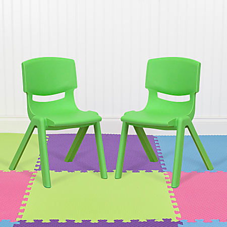 Flash Furniture Plastic Stackable School Chairs With 12" Seat Height, Green, Set Of 2 Chairs