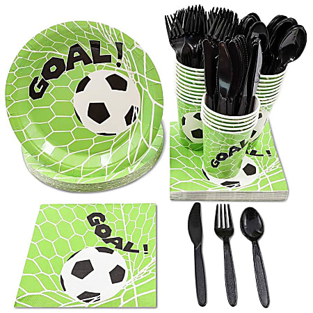Juvale Soccer Party Supplies €“ Serves 24 €“ Includes Plates, Knives, Spoons, Forks, Cups And Napkins. Perfect Soccer Birthday Party Pack For Kids Soccer Themed Parties.