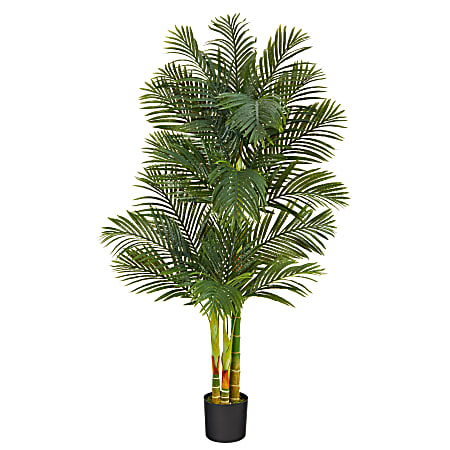 Nearly Natural Golden Cane Palm 72”H Artificial Plant With Planter, 72”H x 32”W x 32”D, Green/Black