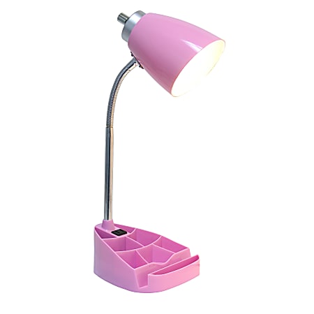 LimeLights Gooseneck Organizer Desk Lamp With Tablet Stand And Charging Outlet Adjustable Height Pink ShadePink Base Office Depot