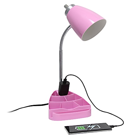 Limelights - Gooseneck Organizer Desk Lamp with iPad Tablet Stand Book Holder and USB Port - Pink