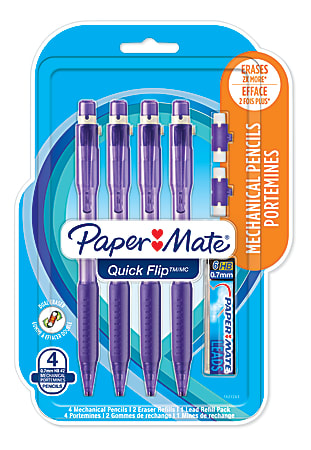 Paper Mate® Quick Flip Mechanical Pencils, 0.7 mm, #2 Lead, Assorted Barrel Colors, Pack Of 4 Pencils