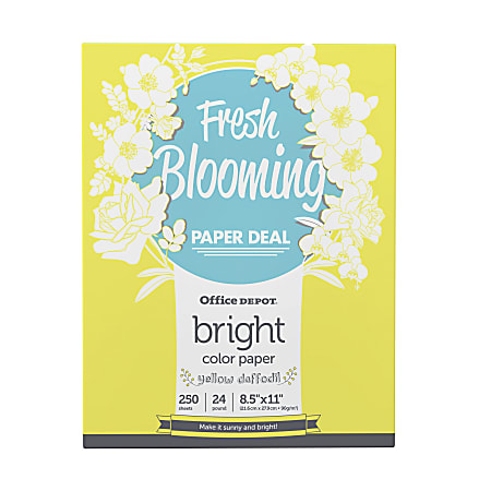 Office Depot® Color Bright Copy Paper, Yellow Daffodil, Letter (8.5" x 11"), 250 Sheets Per Pack, 24 Lb