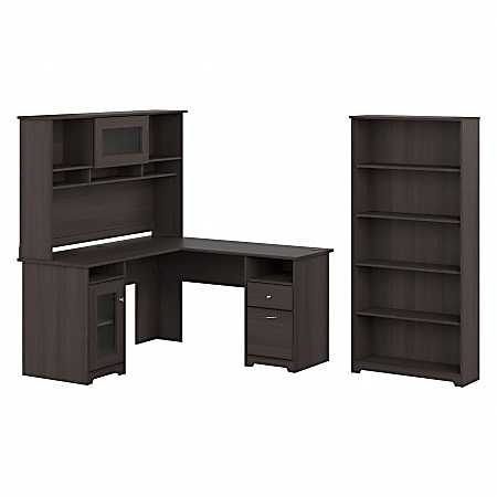 Bush Furniture Cabot 60 L Desk and Hutch with Storage, White