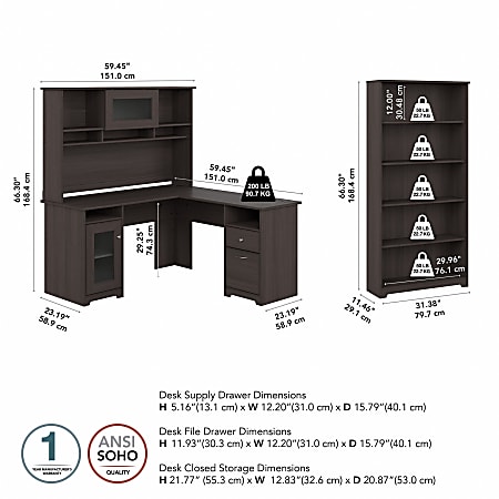 Bush furniture cabot l shaped desk clearance with hutch in heather gray