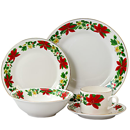 Gibson Home Poinsettia Holiday 20-Piece Dinnerware Set, Multicolor