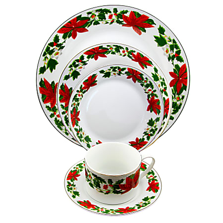 Gibson Home Poinsettia Holiday 20 Piece Dinnerware Set Multicolor