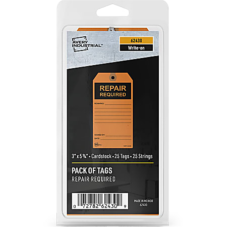 Avery® Preprinted REPAIR REQUIRED Repair Tags - 5.75" Length x 3" Width - 25 / Pack - Card Stock - Orange