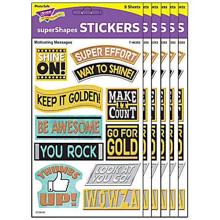 Trend superShapes Stickers, Metal Motivating Messages, 88 Stickers Per Pack, Set Of 6 Packs