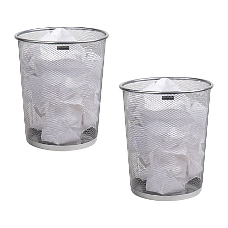 Mind Reader Metal Mesh Trash Cans, 4.4 Gallon, 13-3/4"H x 11-1/2"W x 11-1/2"D, Silver, Pack Of 2 Cans