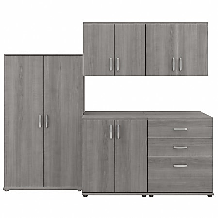 Bush® Business Furniture Universal 92"W 5-Piece Modular Storage Set With Floor And Wall Cabinets, Platinum Gray, Standard Delivery