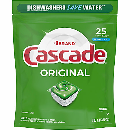 Cascade ActionPacs Dishwasher Detergent Pods Fresh Scent 25 Per Pack Case  Of 5 Packs - Office Depot