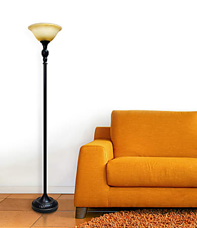 Elegant Designs 1 Light Torchiere Floor Lamp 71 H Amber ShadeRestoration Bronze Base ODP Business Solutions
