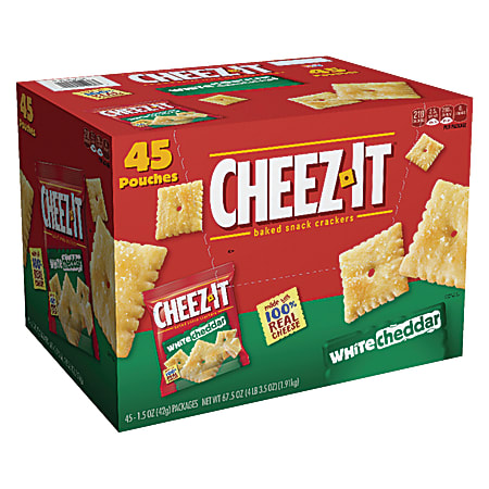Cheez-It® Baked Snack Crackers, White Cheddar, 1.5 Oz Bags, Box Of 45