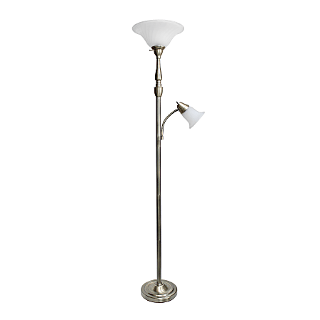 Elegant Designs 2-Light Mother/Daughter Floor Lamp, 71"H, White Shade/Antique Brass Base
