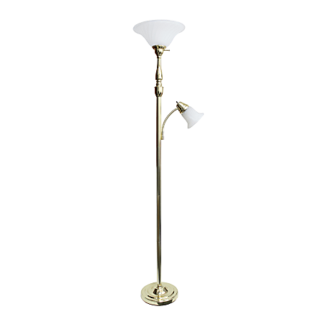 Elegant Designs 2-Light Mother/Daughter Floor Lamp, 71"H, White Shade/Gold Base