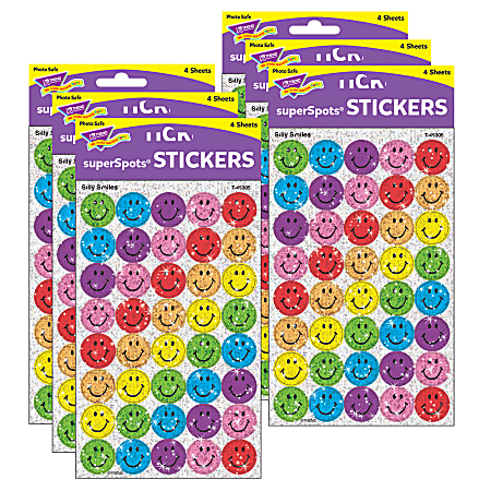 Trend SuperSpots Stickers, Silly Smiles, 160 Stickers Per Pack, Set Of 6 Packs