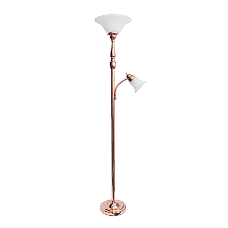Elegant Designs 2-Light Mother/Daughter Floor Lamp, 71"H, White Shade/Rose Gold Base