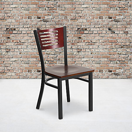Flash Furniture Decorative Slat Back Metal Restaurant Chair, Mahogany/Black