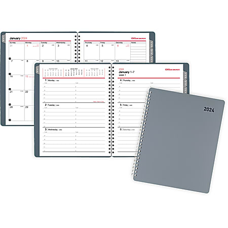 2024 Office Depot Brand WeeklyMonthly Planner 7 x 9 Silver January to ...