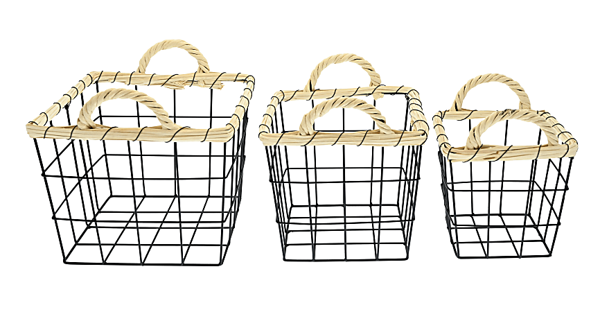 GNBI 3-Piece Wire Basket Set, Black/Natural