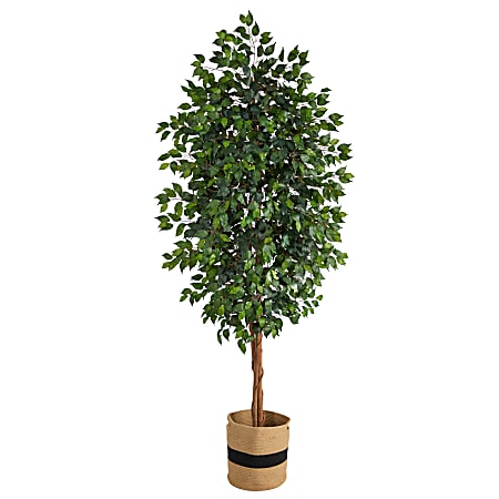 Nearly Natural Ficus 96”H Artificial Plant With Handmade Cotton Planter, 96”H x 44”W x 44”D, Green/Natural