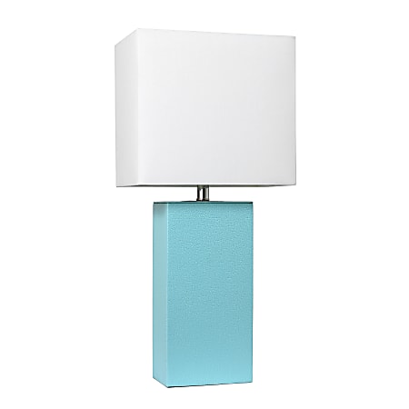 Elegant Designs Modern Leather Table Lamp, 21"H, White/Aqua