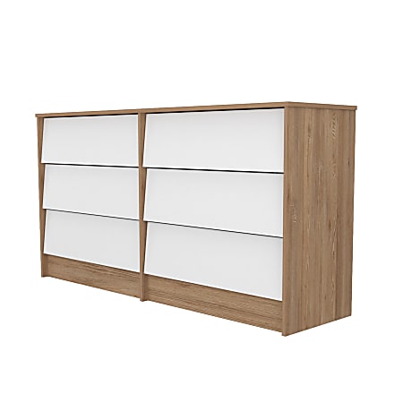 Inval 6-Drawer Dresser, 31”H x 59"W x 15-3/4"D, Amaretto Oak/White