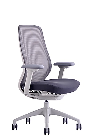 WorkPro® 6000 Series Multifunction Ergonomic Mesh/Fabric High-Back Executive Chair, White Frame/Dark Gray Seat, BIFMA Compliant