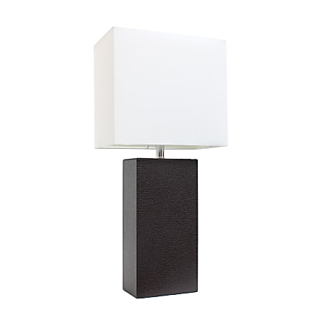 Elegant Designs Modern Leather Table Lamp, 21"H, White/Espresso Brown
