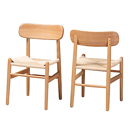 Baxton Studio Raheem Wood Dining Chairs, Natural Brown,