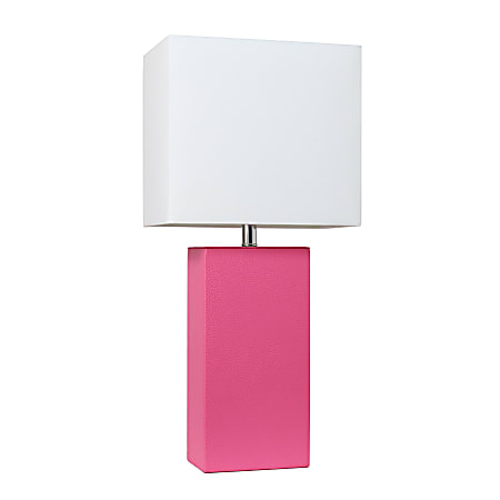 Elegant Designs Modern Leather Table Lamp, 21"H, White/Hot Pink