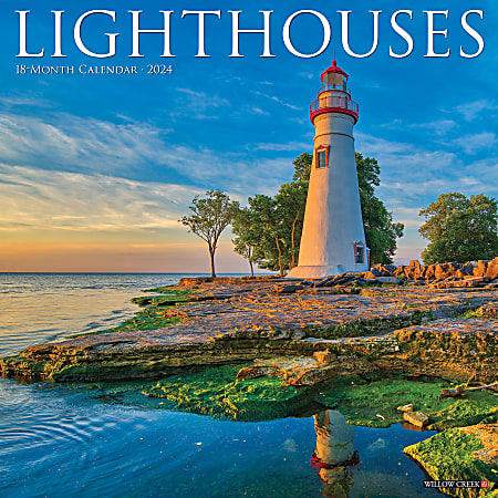 2024 Willow Creek Press Scenic Monthly Wall Calendar, 12" x 12", Lighthouses, January to December
