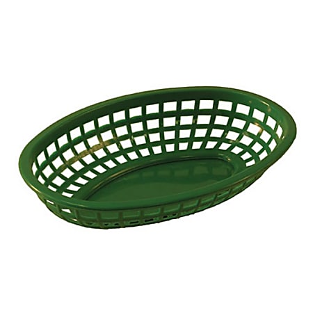 Tablecraft Oval Plastic Serving Baskets, 1-7/8"H x 6"W x 9-3/8"D, Green, Pack Of 12 Baskets