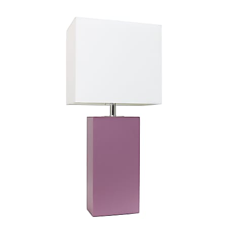 Elegant Designs Modern Leather Table Lamp, 21"H, White/Purple