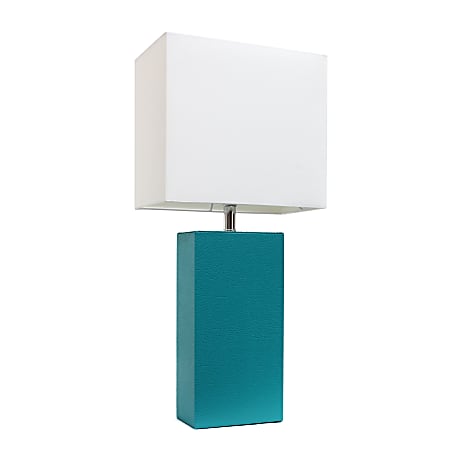 Elegant Designs Modern Leather Table Lamp, 21"H, White/Teal