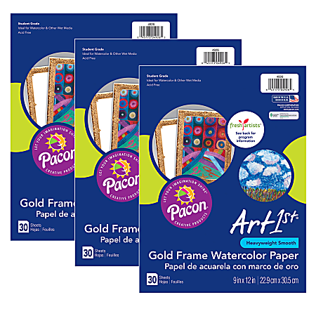 Pacon® Ucreate Watercolor Paper, 9" x 12", Gold/White, 30 Sheets Per Pack, Set Of 3 Packs