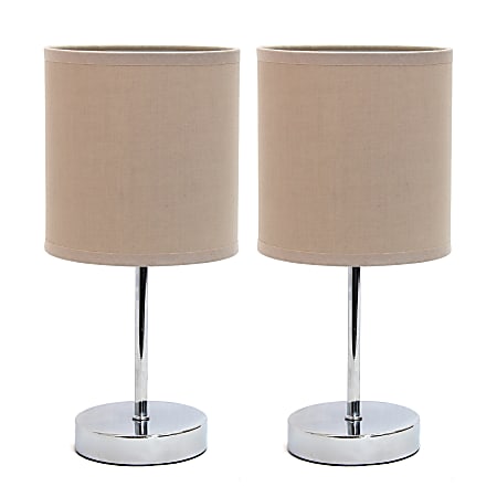 Simple Designs Mini Basic Table Lamps, 11"H, Gray Shade/Chrome Base, Set Of 2 Lamps