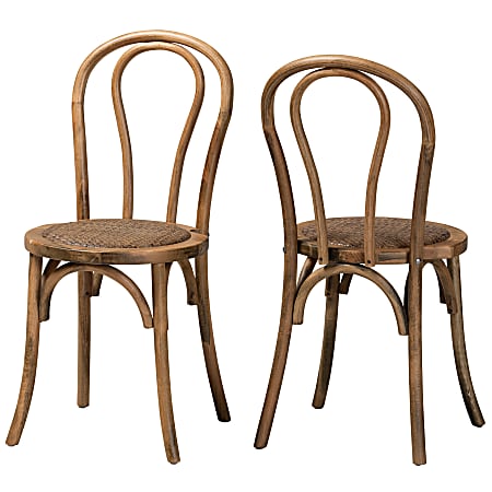 Baxton Studio Dacian Rattan Dining Chairs, Brown/Walnut, Set Of 2 Chairs