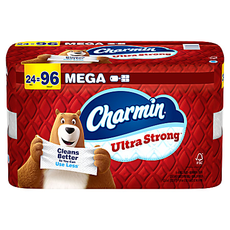 Charmin Ultra Strong Toilet Paper Mega Rolls, 4” x 3-15/16”, White, 220 Sheets Per Roll, Pack Of 24 Mega Rolls