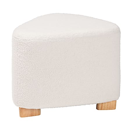 Baxton Studio Brielle Modern Boucle And Wood Ottoman, 16-1/2”H x 20-1/2”W x 18-1/2”D, Ivory/Natural Brown