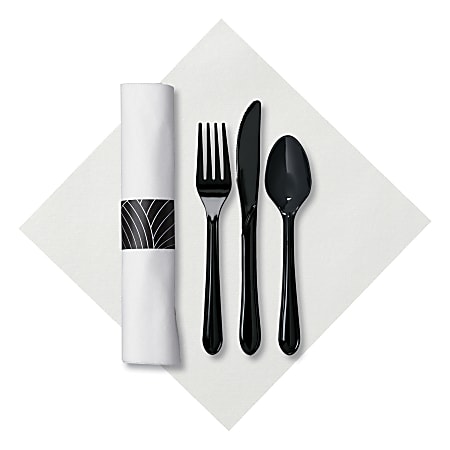 CaterWrap Pre-Rolled Cutlery, Mystic Linen-Like Napkin,