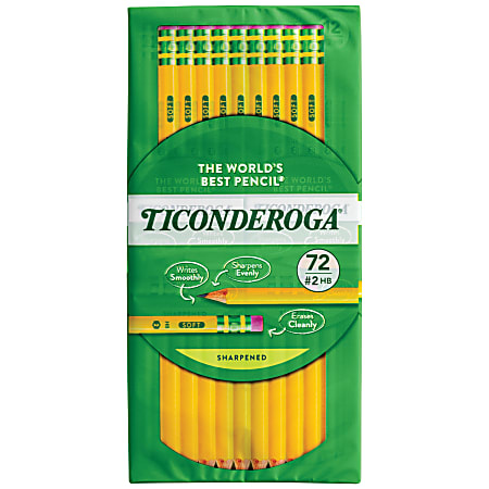 Ticonderoga&reg; #2 Pre-sharpened Pencils, 0.7 mm, Yellow, Pack Of 72 Pencils