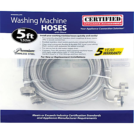 Certified Appliance Accessories 2 PK Braided Stainless Steel Washing Machine Hoses - 60" - Silver, Stainless Steel - WM60SS2PK