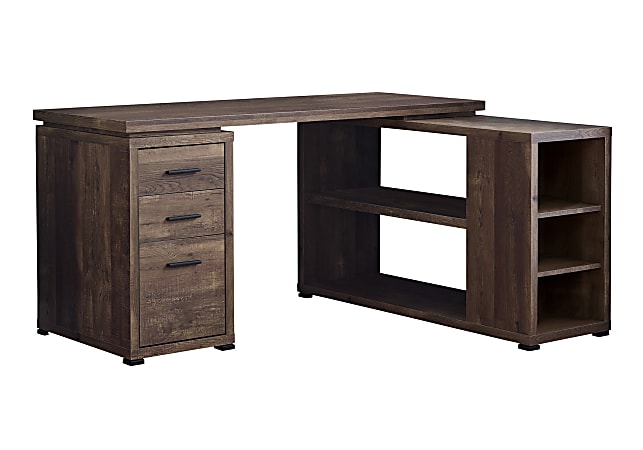 Monarch Specialties 60"W L-Shaped Corner Desk With Bookshelf, Brown Woodgrain