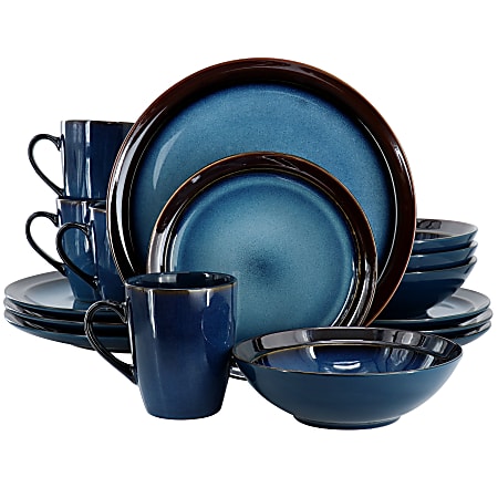 Gibson Elite 16-Piece Priya Reactive Glaze Stoneware Dinnerware Set, Blue